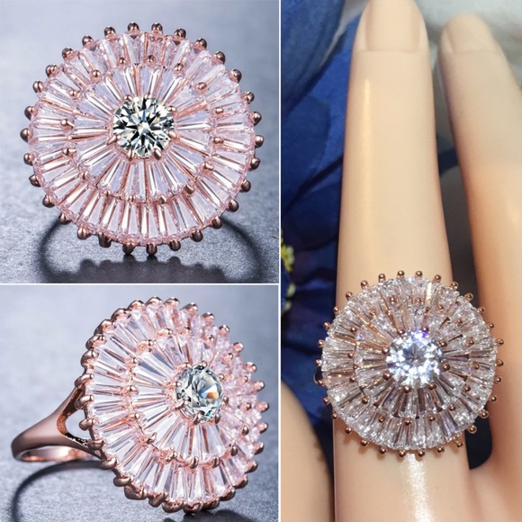 Flashy Baguette Paved Double Halo Cocktail Ring - Picture 7 of 8